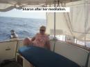 Sharon enjoying the sail on the lee side of Moorea